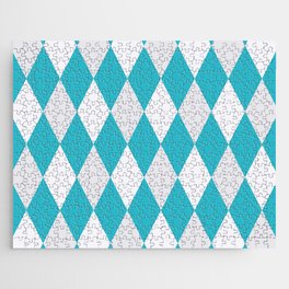 Blue And Silver Grey Diamond Argyle Pattern Jigsaw Puzzle