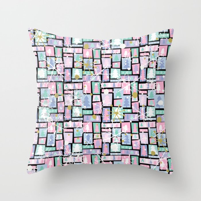Pastel And Gold  Mosaic Snowflakes Pattern Throw Pillow