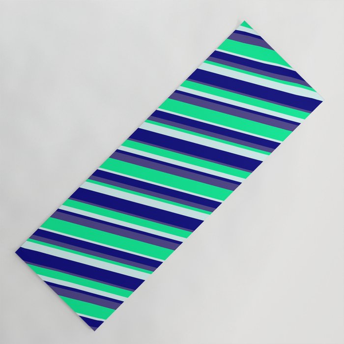 Green, Light Cyan, Blue & Dark Slate Blue Colored Lines/Stripes Pattern Yoga Mat