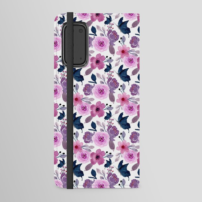 Watercolor butterfly and pink flowers Android Wallet Case