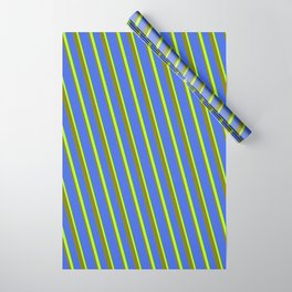 [ Thumbnail: Green, Royal Blue, and Light Green Colored Lines/Stripes Pattern Wrapping Paper ]