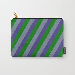 [ Thumbnail: Light Slate Gray, Dark Slate Blue & Green Colored Lines/Stripes Pattern Carry-All Pouch ]