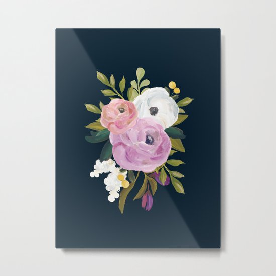 Midnight Florals - Pink & Purple Metal Print