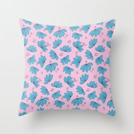 Flower Hour Blue and Pink Throw Pillow