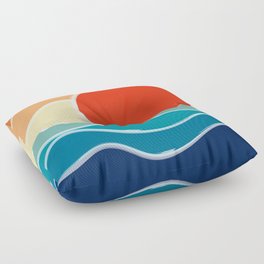 Retro 70s and 80s Color Palette Mid-Century Minimalist Nature Waves and Sun Abstract Art Floor Pillow