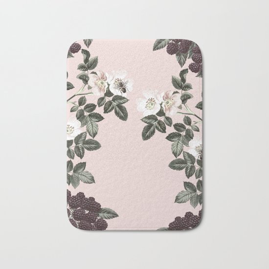 Bees + Blackberries on Pale Pink Bath Mat