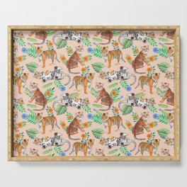 Tiger Cubs and Flowers (Beige) Serving Tray
