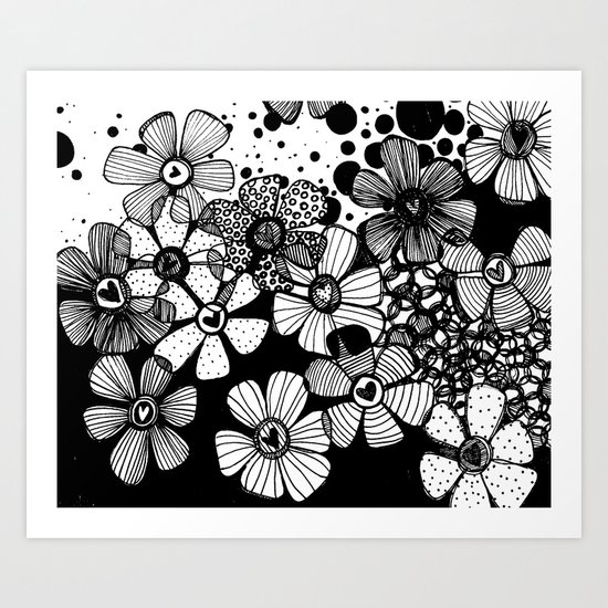 Black and White Abstract Flowers Art Print