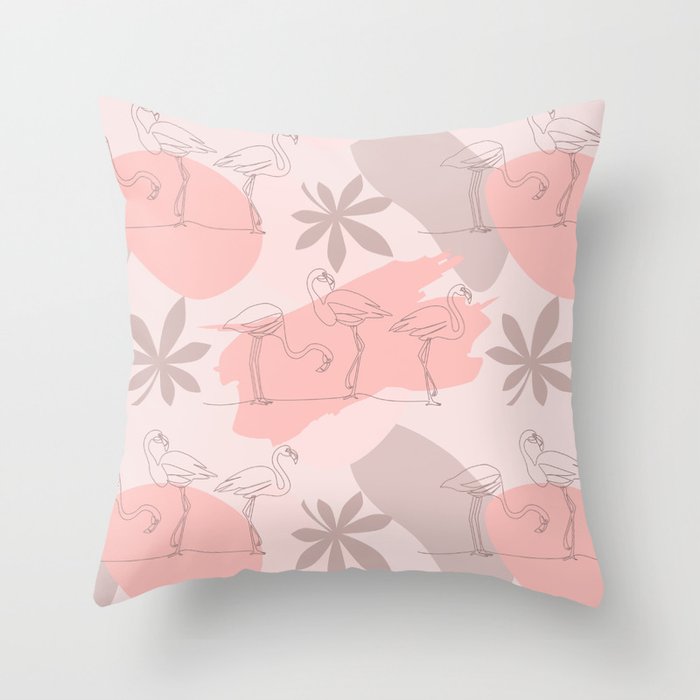 Summer Blush Flamingos and Leaves Throw Pillow