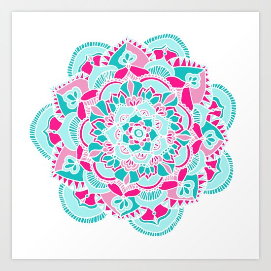 Hot Pink & Teal Mandala Flower Art Print