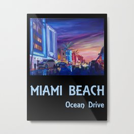 Miami Beach Ocean Drive Retro Poster - South Beach Metal Print | Painting, Southbeachretro, Miamipainting, Miamiartwork, Oceandrive, Miamibeachnight, Miamibeach, Miamifineart, Oceandrivenight, Miamioceandrive 