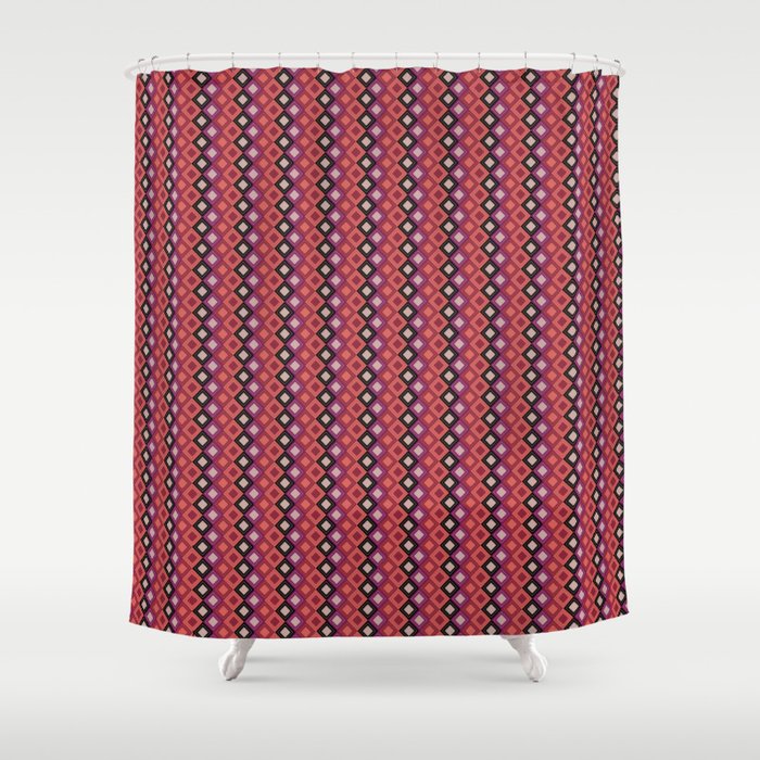 Vintage Art Deco Diamond Pattern Red Wine Retro Boho Aesthetic Shower Curtain