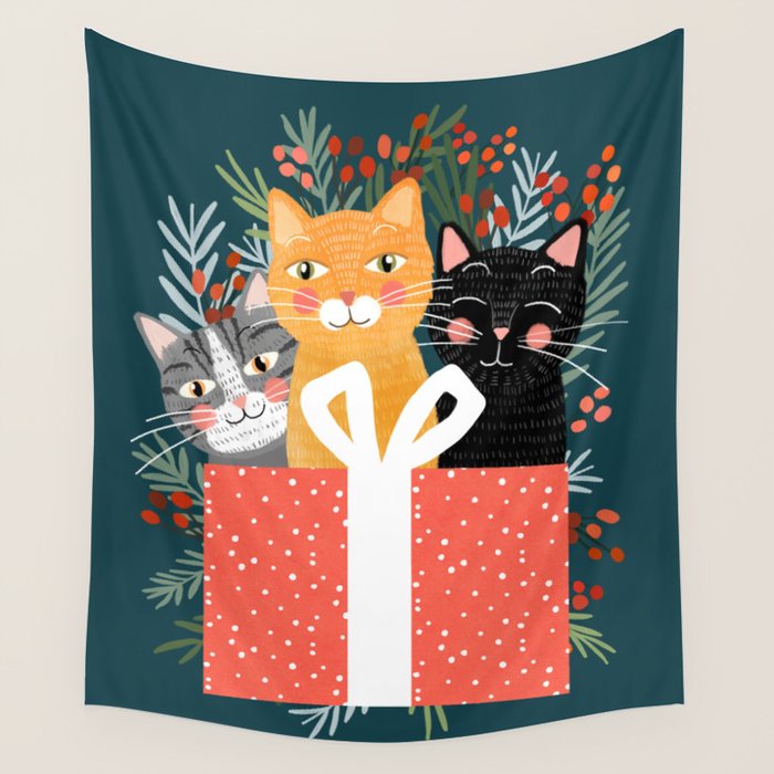 Cats Cute Christmas Xmas Tree Holiday Funny Cat Art Cat Lady Gift Unique Pet Gifts Wall Tapestry By Miacharro Society6