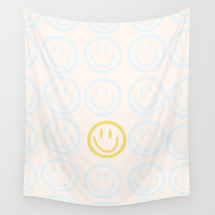 Preppy Smiley Face - Blue and Yellow Wall Tapestry