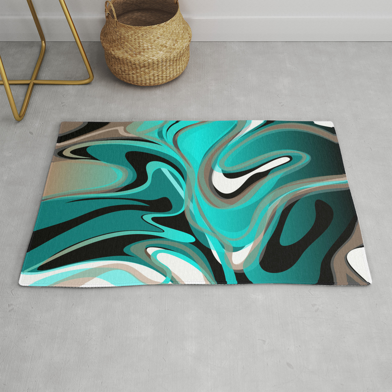 Liquify 2 Brown Turquoise Teal Black White Rug By Elsysart Society6