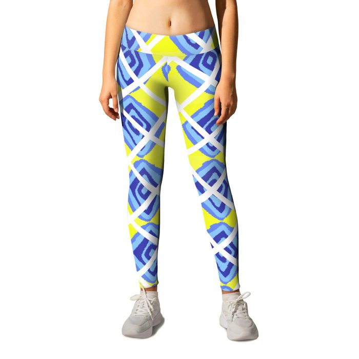 Hand Drawn Lemon Yellow Blue Diamond Argyle Pattern Leggings