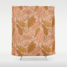 Contour Line Leaves on Taupe Shower Curtain