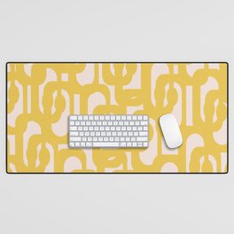 Mustard Yellow and Blush Pink Mid-century Modern Loop Pattern Desk Mat