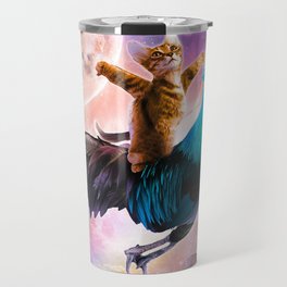Galaxy Space Cat Riding Chicken - Rainbow Travel Mug