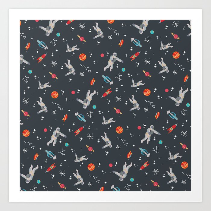 Spaceships, planets and Astronaut Art Print