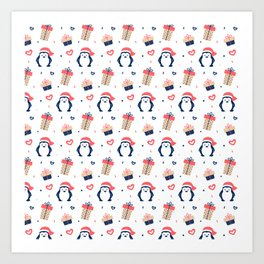Christmas Pattern Gifts Penguin Cute Art Print