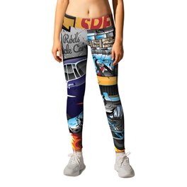 Speed Shop Hot Rod Muscle Car Parts and Service Vintage Cartoon Illustration Leggings