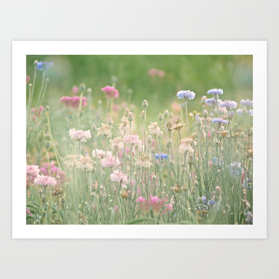 Pink & Blue Meadow Art Print