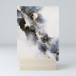 Waterfall Butterflies Fluid Abstract Art Blue and Gold Mini Art Print