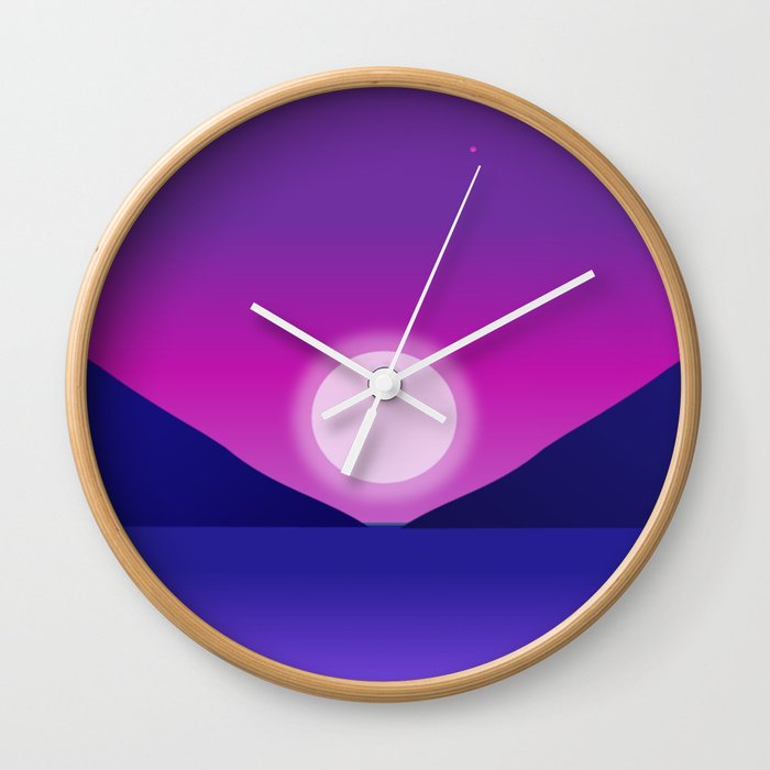 Full Moon Night Scene in Purple Wall Clock