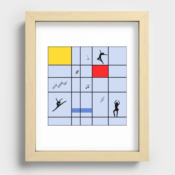 Dancing like Piet Mondrian - Composition with Red, Yellow, and Blue on the light blue background Recessed Framed Print