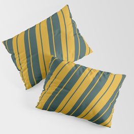 [ Thumbnail: Goldenrod and Dark Slate Gray Colored Stripes Pattern Pillow Sham ]