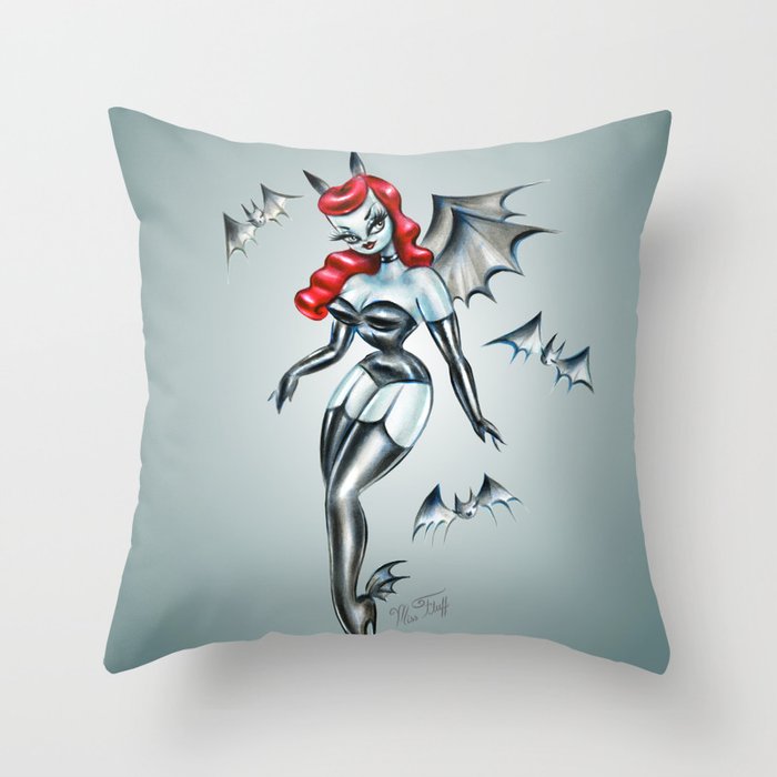Vampire Bat Pinup Girl Throw Pillow