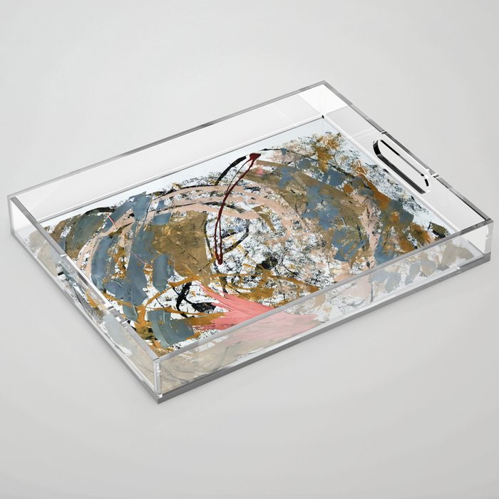 Symphony [2]: colorful abstract piece in gray, brown, pink, black and white Acrylic Tray