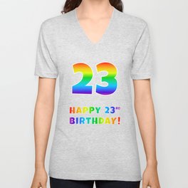 [ Thumbnail: HAPPY 23RD BIRTHDAY - Multicolored Rainbow Spectrum Gradient V Neck T Shirt V-Neck T-Shirt ]