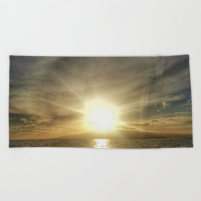 Sunset on Maui by boat Beach Towel