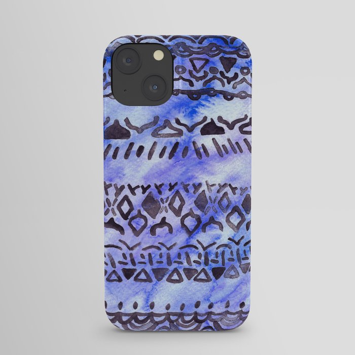 Tribal Pattern on Blue & Purple Watercolor iPhone Case