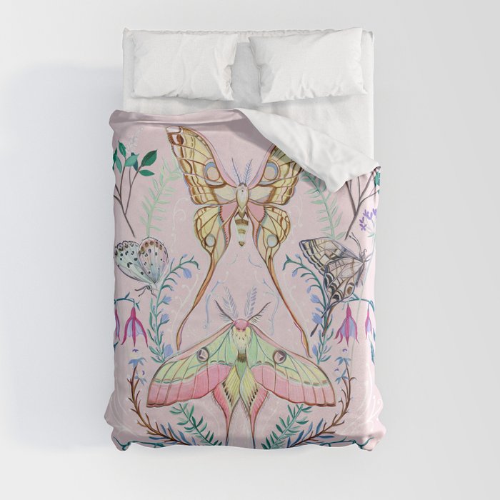 Chinese Moon Moth and Butterflies Duvet Cover