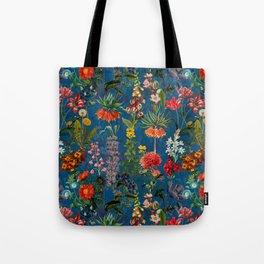 Vintage & Shabby Chic - Blue Midnight Spring Botancial Flower Garden Tote Bag