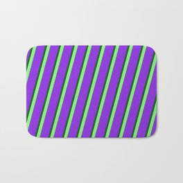 [ Thumbnail: Light Green, Purple & Dark Green Colored Pattern of Stripes Bath Mat ]