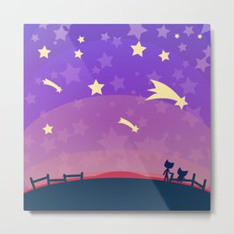 Starry sunset seen by cats Metal Print | Story, Love, Summer, Calm, Drawing, Cat, Wish, Scene, Colorful, Evening 
