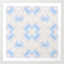 Mono Blue Crabs Pattern Art Print