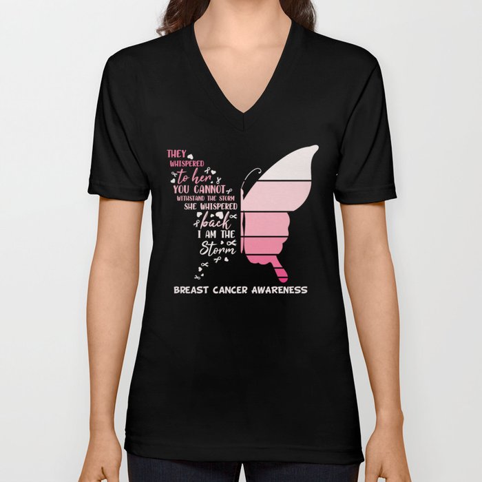 Breast Cancer Awareness Butterfly V Neck T Shirt