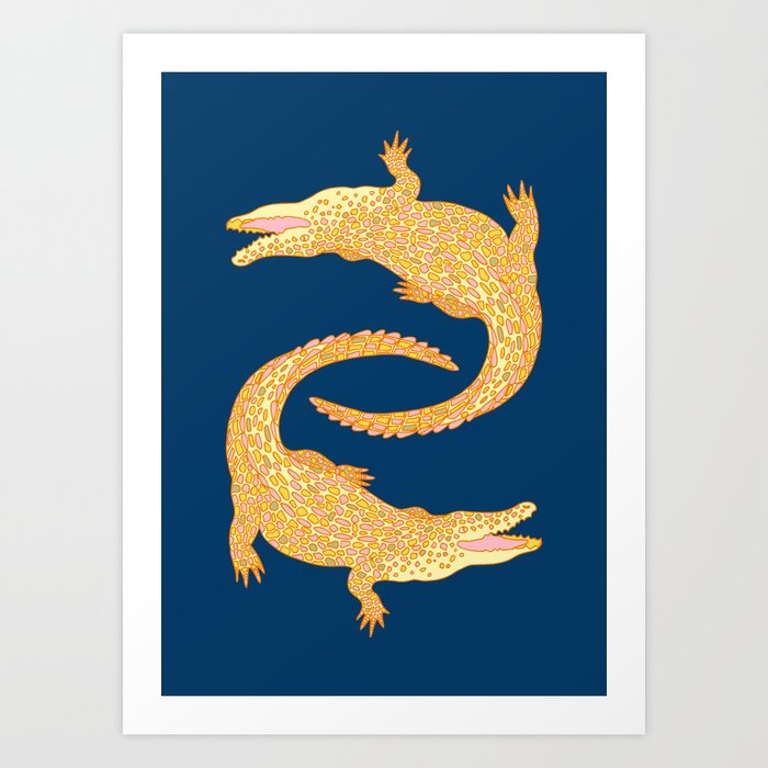 Crocodiles (Navy and Yellow Palette) Art Print