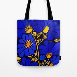 Wildflower Garden Tote Bag | Wildflowers, Tropical, Floral, Garden, Bold, Daises, Gold, Indigo, Colorful, Cobalt 