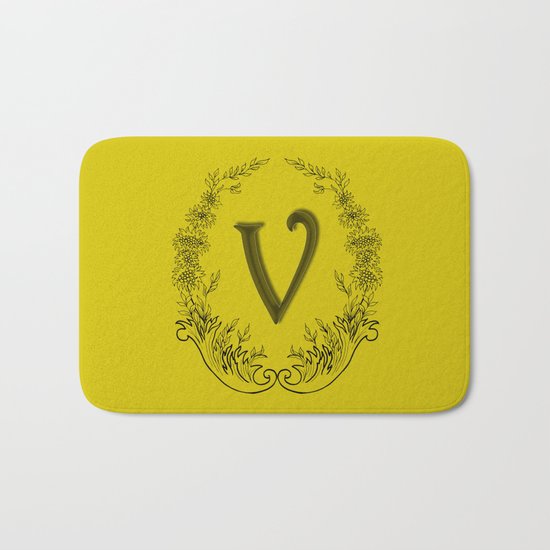 the letter v in a leaves and flowers Bath Mat