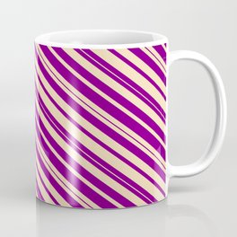 [ Thumbnail: Purple & Tan Colored Lines/Stripes Pattern Coffee Mug ]
