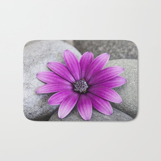 Zen Pink Daisy Pebble Still Life Bath Mat