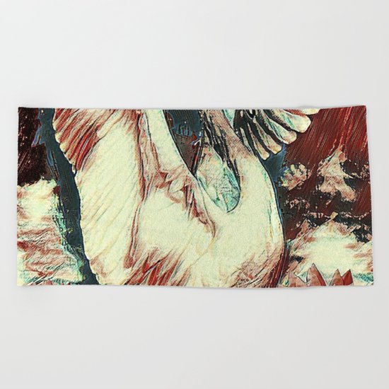 WHITE SWAN BROWNS & GREY MODERN ART DESIGN Beach Towel