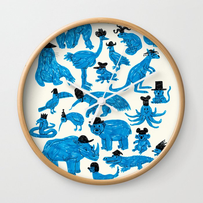 Blue Animals Black Hats Wall Clock