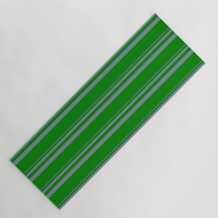 Light Slate Gray and Green Colored Stripes Pattern Yoga Mat